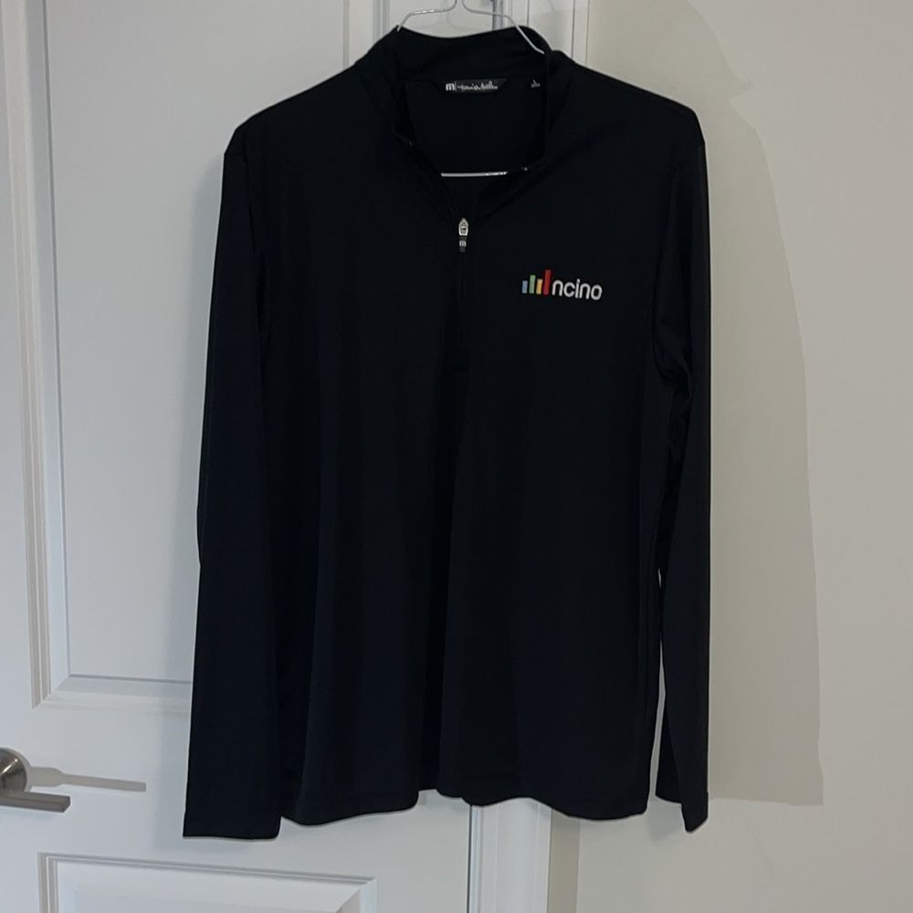 Travis Mathew T neck LS 1/4 zip Digital Bank Financial Service Black Golf Shirt